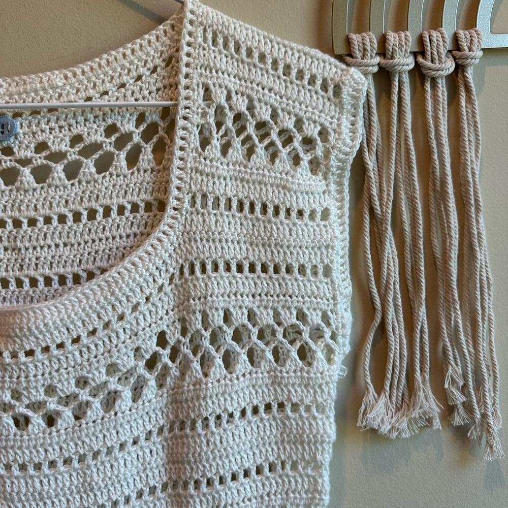 Crochet Striped Dress in White, Pink, and Blue - Picture 8 of 13